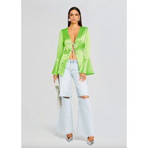 retrofete Svea Satin Tie Closure Blouse Fresh Lime Womens Size XS